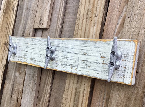 Nautical Distressed White over Gray Boat Cleat Coat Rack, Towel Rack, Hat Rack, Book Bag Rack, or Key Rack
