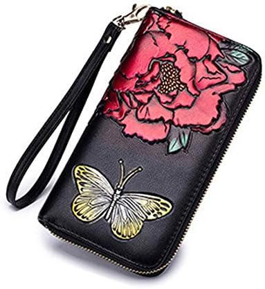 Hypasa Women Ladies Long Wallet Premium Genuine Leather RFID Blocking Purse Large Capacity with Wristlet for Cellphone & ID Cards(Rose Red）