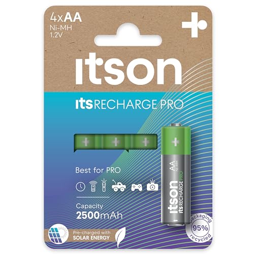 ITSON, AA rechargeable battery, PRO, pack of 4, powerful rechargeable batteries, pre-charged, min. capacity of 2500 mAh, pre-charged, packaging made of 95 Percent recycled materials, made in Japan