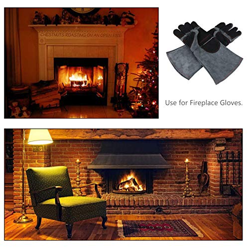 Welding Gloves Lined Leather Extreme Heat Resistant Double Insulation For Mig, Tig Welders, BBQ, Gardening, Camping, Stove, Fireplace and More - 16 in, Grey+Black