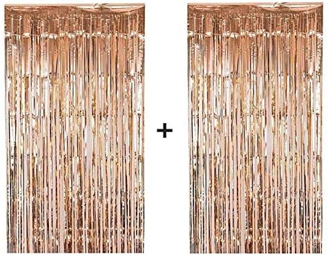Tinsel Curtains Disco Party Decorations Foil Fringe Curtain Hanging Photo Booth Backdrop Door Decorations Shimmer Curtain Metallic Glitter Curtain for Birthday Wedding (Champagne, Pack of 2)