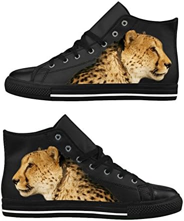 Custom Men's High Top Shoes Personalized Image Funny Cheetah head Print Leather Sneaker Fashion Black US6