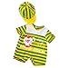 MagiDeal Handmade Green Striped Jumpsuit with Hat for 43-45cm Zapf Baby Born Dolls