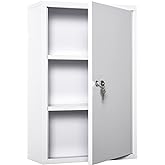 kleankin Wall Mount Medicine Cabinet, 3-Tier Steel Locking First Aid Cabinet with 2 Keys, Large Capacity Medicine Organizer f