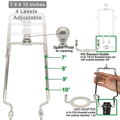 7 8 9 10 inch Lamp Shade Harp Holder,Adjustable Lamp Harp Kit,Fit Both Standard Lamp Rod and E26