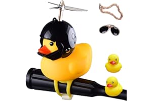 ACEDOAMARE Duck Bike Bell, Cute Rubber Yellow Duck Bicycle Accessories with LED Light Propeller Helmet Squeeze Horns for Cycl