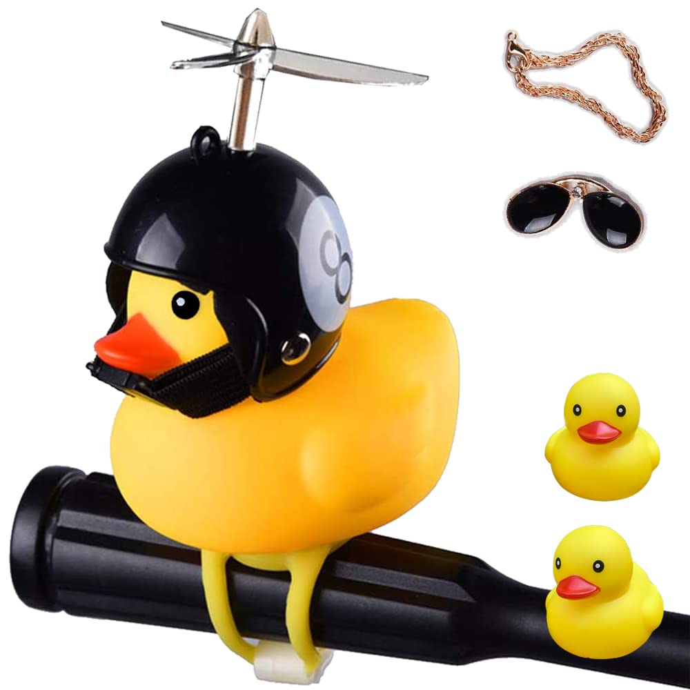 ACEDOAMARE Duck Bike Bell, Cute Rubber Yellow Duck Bicycle Accessories with LED Light Propeller Helmet Squeeze Horns for Cycling Motorcycle Car Handlebar Bicycle (No.8)