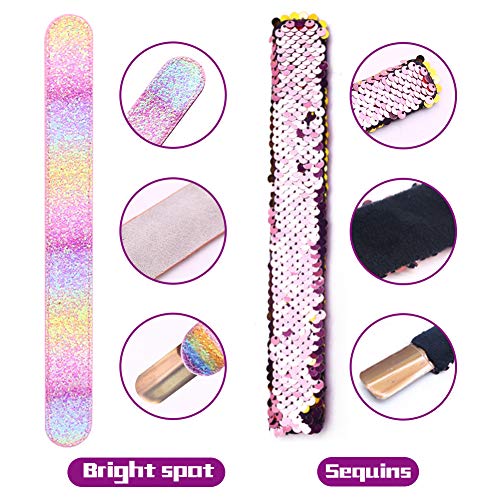 VGOODALL 12 PCS Glitter Slap Bracelet Kids Sequin Bracelet Mermaid Bracelet Flip Wristband Bracelet Kids Birthday Party Favors Supplies