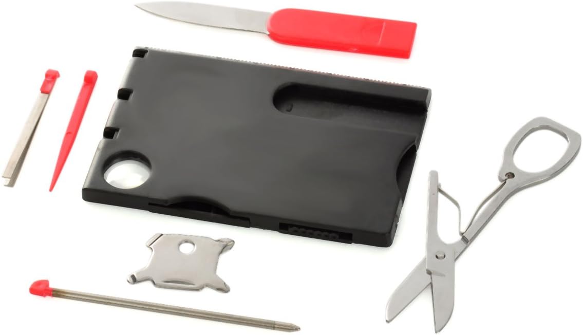IDS Home Black Credit Card Size Survival Pocket Tool, Handy Tool Card with LED Light + Magnifier