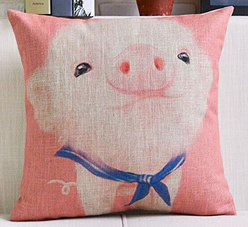 Cotton Linen Square Decorative Throw Pillow Case Cushion Cover Cute Pink Pet Mini Lovely Pig 18 "X18 "