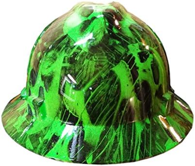 Izzo Graphics Toxic Skull Green MSA V-Guard Full Brim Hard Hat