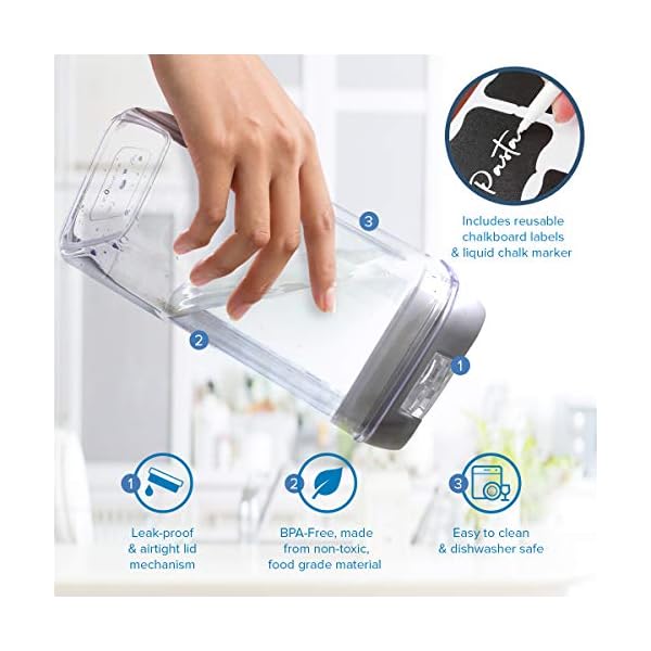 6-Airtight-Food-Storage-Containers-Set-Labels-Marker-Kitchen-and-Pantry-Storage-Ideal-for-Cereal-Spaghetti-Flour-Pasta-Clear-Food-Containers-with-lids Joejis Food Storage Containers with Lids Chalk Label and Pen - Stackable Airtight Tubs for Easy Cupboard Kitchen…