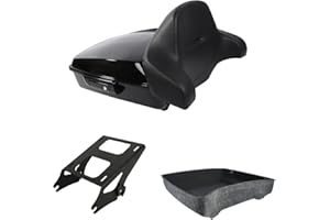 PEGSTREAMLINER Vivid Black 10.7" Chopped Tour Luggage Trunk Backrest Mounting Rack Fit For Harley Street Road Electra Glide Road King Ultra-Classic CVO 2014-2025