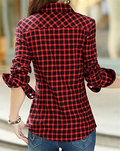 Zalezing Nice Women's Fashion Cotton Long Sleeve Button-up Plaid Shirts 5US-L