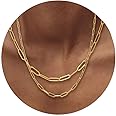 RWQIAN 18k Gold Paperclip Chain Link Necklace Dainty Paperclip Link Chain Layered Necklace Oval Link Chains Necklaces Set for Women Girls