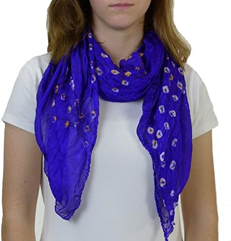 Hand-Printed Art Silk Scarf Mandala Solid Color, Polyester-Rayon Blend 41 x 41 Inches (Violet)
