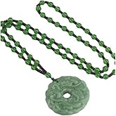 Mnyixsi Fashion Feng Shui Pixiu Jade Pendant Necklace for Men Women, Handmade Carved Dainty Chunky Natural Green Jade Jewelry, Vintage Good Luck Amulet, Hetian Peace Buckle Statement Necklace