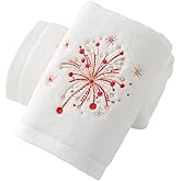 sense gnosis White Hand Towel Set of 2 Soft 100% Cotton Thick Absorbent Luxury Fireworks Embroidered Celebratory Hand Towels for Bathroom Holidays Party Decorative Gifts 13 X 29 Inch