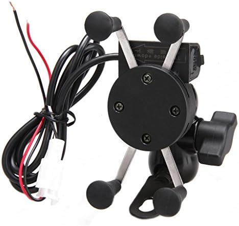 OURYES Universal Motorcycle Phone Mount Holder USB Charger for iPhone Samsung GPS Device