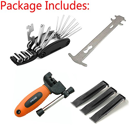 Luditek Orange Bicycle Chain Splitter Cutter Breaker and 16 in 1 Bike Repair Tool, Chain Wear Indicator Checker, Cycling Kit