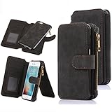 iPhone 6S Plus Case, CaseUp 12 Card Slot Series - [Zipper Cash Storage] Premium Flip PU Leather Wallet Case Cover With Detachable Magnetic Hard Case For iPhone 6S Plus/ 6 Plus (5.5 Inch), Black