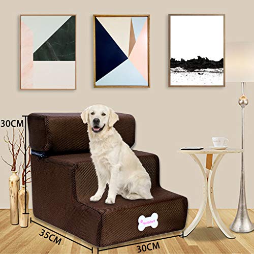 Dog Stairs by Cozy Pet - 3 Steps Folding Pet Stairs Ramp Ladder Removable Cover for Cats Dogs (C)