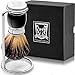Shaving Brush Set - Professional Shaving Brush with 100% Pure Badger Bristles -Black Resin Handle - Solid Chrome Shaving Brush Stand for Wet Shave