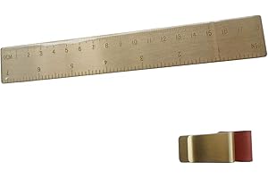 Small Metal Ruler 6 Inch (18cm) Brass Ruler for Bullet Journal with One Pen Holder for Notebooks