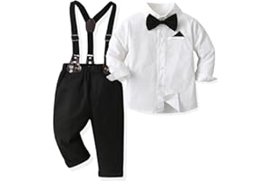 CORATED Toddler Dress Suits Baby Boys Clothes Sets Bowtie Shirts Suspenders Pants 4pcs Gentleman Outfits Suit 6 Month 6 Years