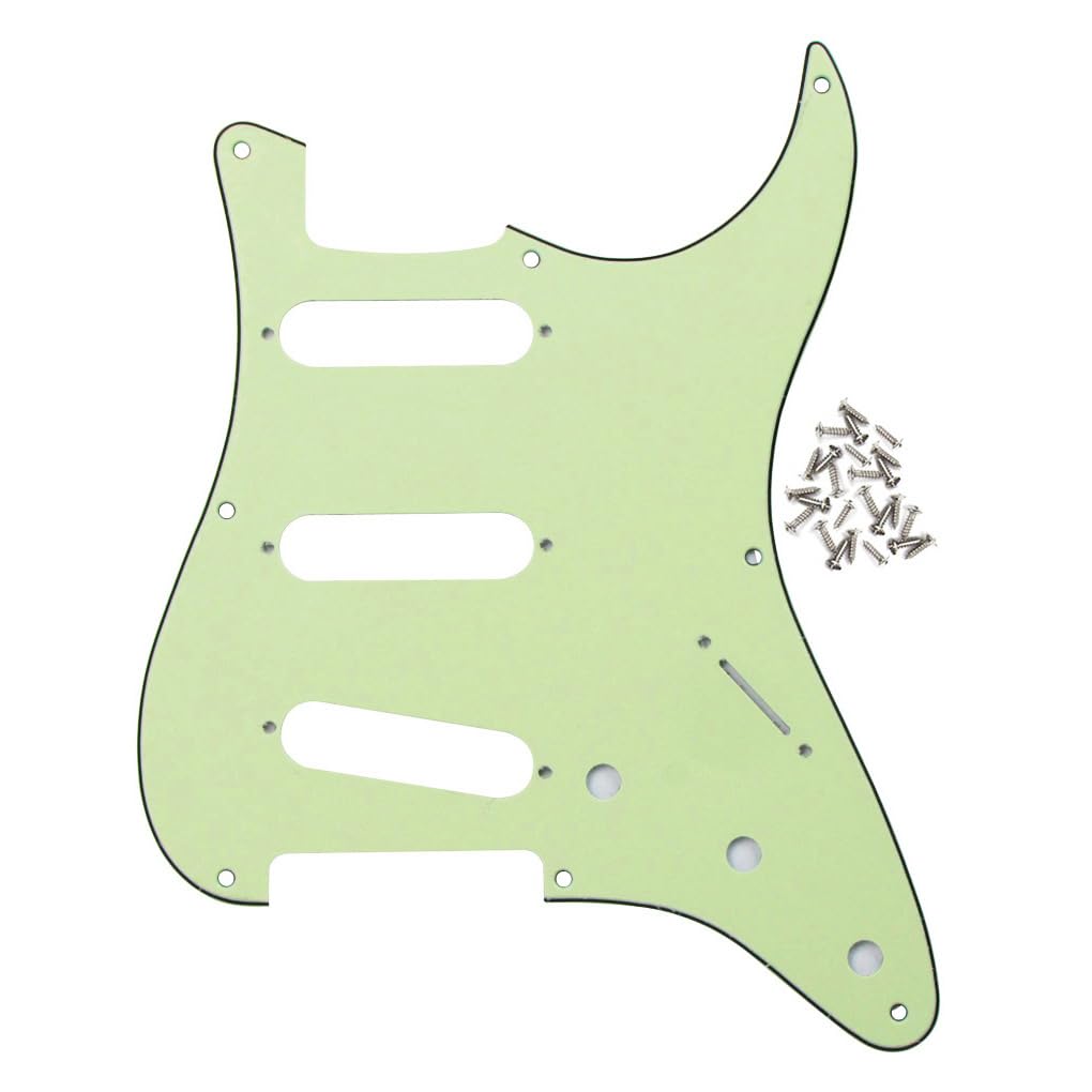 FLEOR 8 Hole SSS ST Pickguard Electric Guitar Scratchplate with Screw for Vintage Style ST Guitar Parts, 3Ply Mint Green