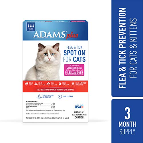 Adams Plus Flea & Tick Spot On Treatment for Cats & Kittens, Over 5 lbs, 3 Month Supply