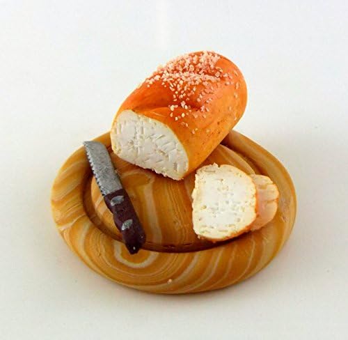 MUFFIN LODGE Dolls House Miniature Hand Made Kitchen Accessory Loaf On Round Bread Board