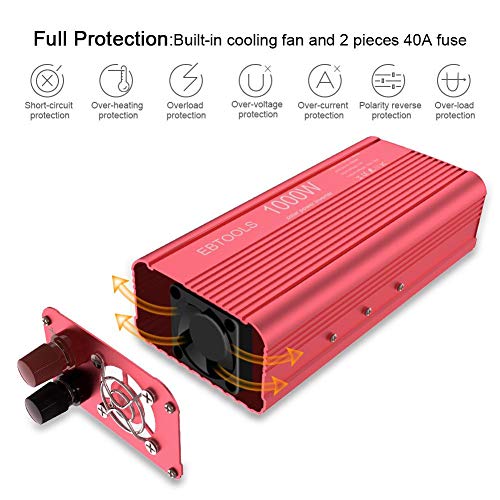 Car Power Inverter,EBTOOLS 1000W /2000W Inverter Converter 12V DC to 110V AC Car Converter with 2 AC Out