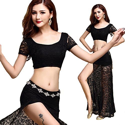 URdream Lady's Lace Belly Dance Costumes India Dance Outfit Halloween Carnival with Jewelry Belt
