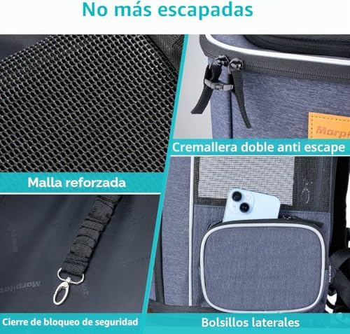 Mochila para Gatos e Cães Pequenos, 7 kg, Dobrável com Trela de Segurança Interior e Carapaça