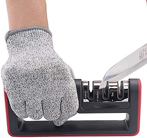 Kitchen Knife Sharpener, 3-Stage Knife Sharpening Tool Helps Repair, Restore and Polish Blades - Reveal a Razor-sharp Blade, (Cut-Resistant Glove Included)