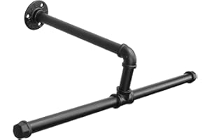 Jeasor Industrial Pipe Clothes Rack Floating DIY Wall Mounted, Heavy Duty Rustic Vintage Clothing Rod, Metal Garment Bar Space-Saving Hanging for Bedroom, Bathroom and Laundry Room (Black 20 inch)