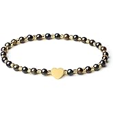 MetJakt Handmade Original 4mm Mini Gemstone Stretch Bracelet for Women with Natural Stone Healing Crystal and Gold Heart Beaded