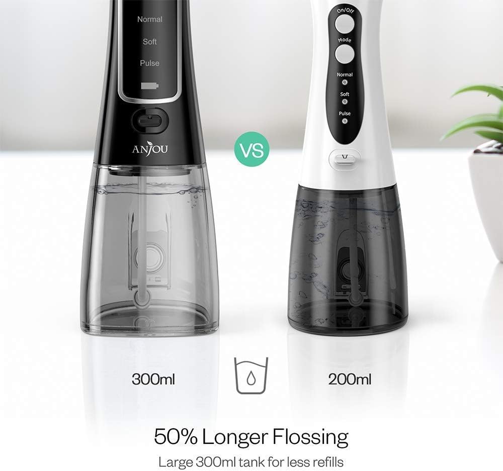 Water Flosser Cordless for Teeth, Anjou 300ML Professional Dental Oral Irrigator, Portable and Rechargeable IPX7 Waterproof Powerful Battery Life Teeth Cleaner for Home Travel, Braces and Bridges Care: Health & Personal Care
