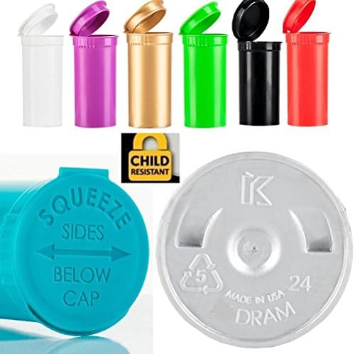 100 Piece Count Child Resistant Pop Top Bottles Air Tight Seal Medicinal Vials Flower &amp; Edibles Packaging Made in the USA