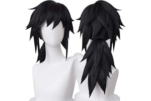 LABEAUTÉ Anime Black Cosplay Wigs for Giyuu Short Wig Halloween Wig Character Wig Cosplay Clothes for Demon Slayer: Kimetsu no Yaiba