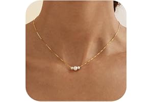 Decholly Gold Pearl Necklaces for Women Trendy, 14K Gold Plated Dainty Necklace Simple Layered Pearl Necklaces for Women Trendy Wedding Birthday Jewelry
