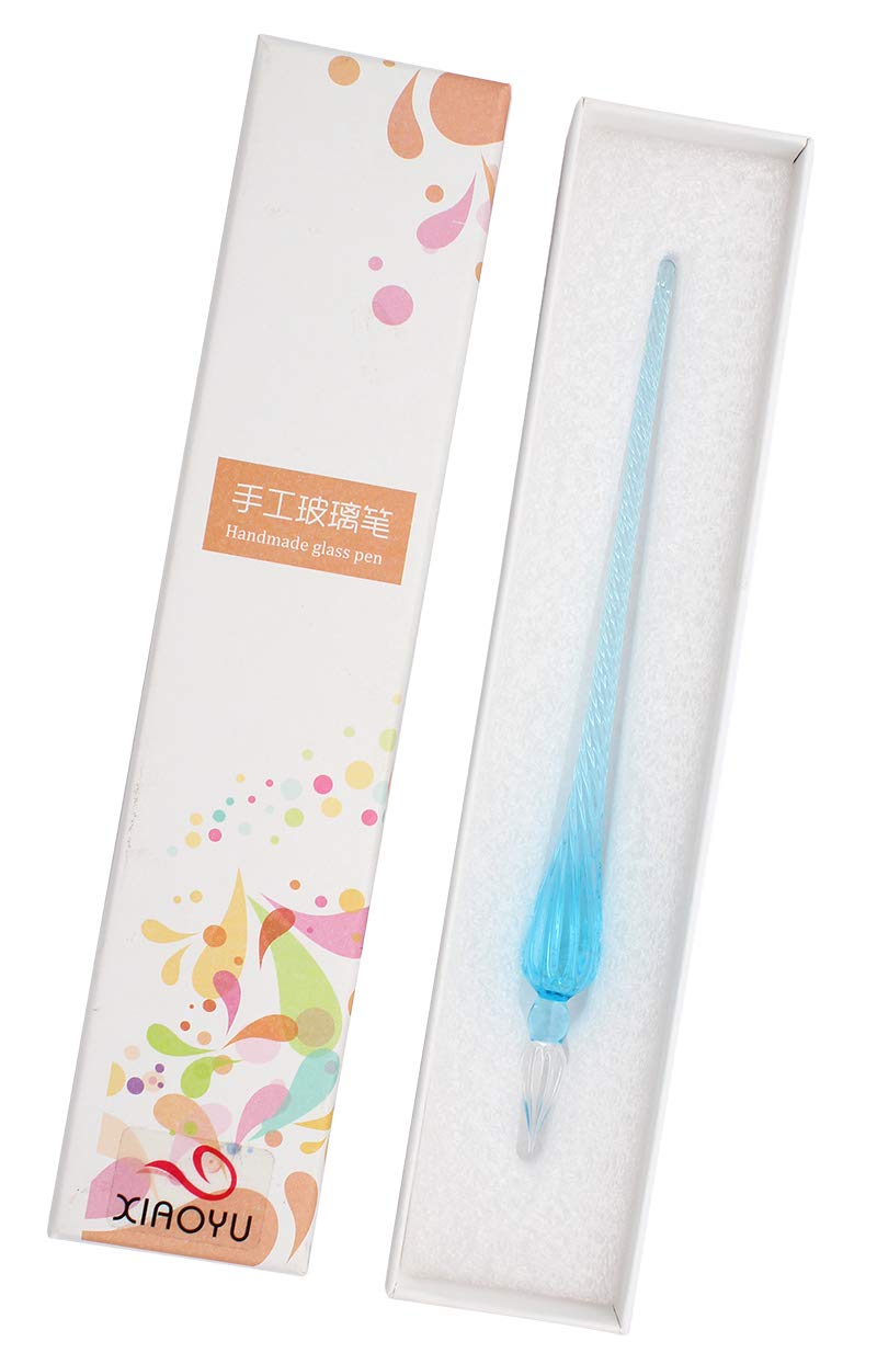 Xiaoyu Handmade Glass Dip Pen for Writing Drawing and Calligraphy with Gift Box - Lake Blue