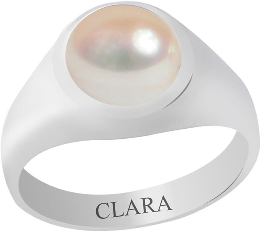 CLARA Certified Pearl (Moti) 8.3cts or 9.25ratti Original Stone Sterling Silver Astrological Ring for Men and Women