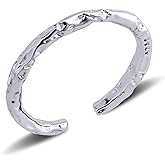 Desnuage Hammered Texture Adjustable Ring for Women - Sterling Silver Open Statement Ring, Stackable Fashion Jewelry with Patterned Design