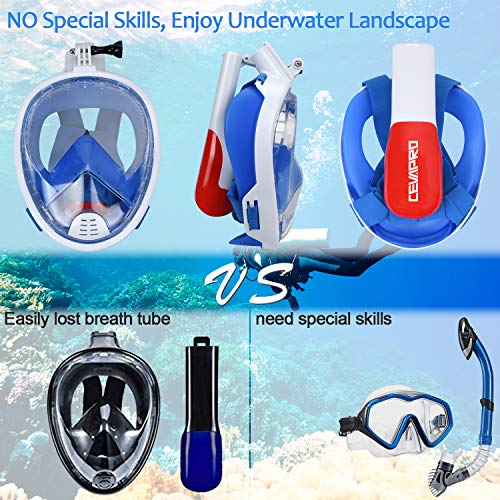 Cevapro Snorkel Mask, 4th Generation Full Face Snorkeling Mask for Adult Kids Youth with Detachable Camera Mount, 180°Panoramic View Anti-Fog Anti-Leak Free Breathing Dry Top Set-General Size - Thumbnail 4
