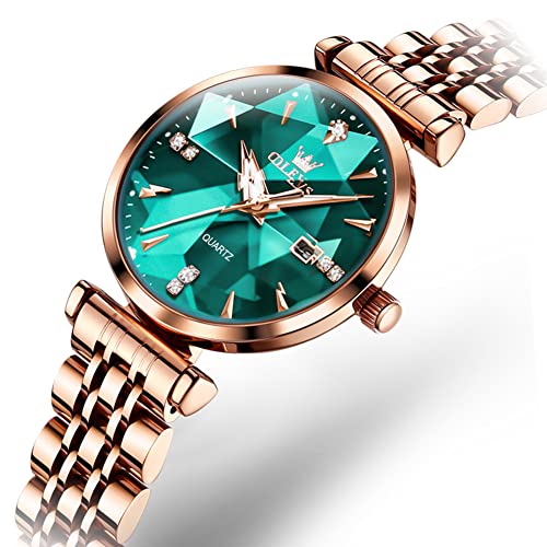 OLEVS Women Watch Fashion Rose Gold Diamond Analog Quartz Female Watches for Women Luxury Dress Ladies Stainless Steel Luminous Waterproof Date Wristwatches