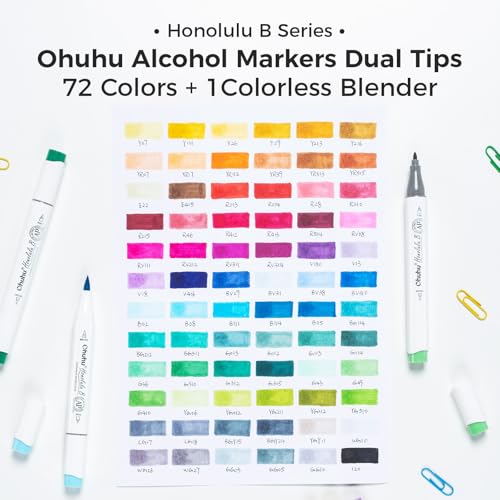 Ohuhu Marcadores Alcohol Punta Pincel - Set 72 Colores para Artistas Adultos Colorear Ilustración - Tinta Alcohol Recargable - Punta Doble Fina y Pincel - Honolulu B de Ohuhu Markers