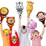 GuassLee Jungle Safari Animal Theme Party Set - 12pcs Handhold Jungle Animal Balloons, 6pcs SafarFoam Animal Masks for Kids Jungle Themed Zoo Animal Birthday Party Supplies