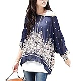 JFDWOPHT Boho Chiffon Tunic Blouse Shirt Loose Batwing Tops for Women